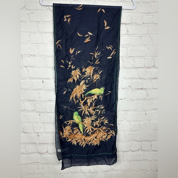 Vtg Authentic Equestrian Birds Art Blue 61.5” x 12.5" rectangle Jim Renoir Italy - Picture 1 of 2